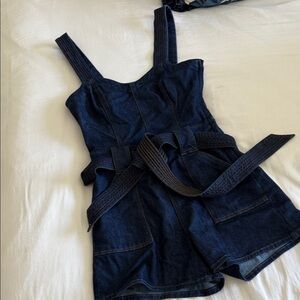 NWOT 7 For All Mankind Dark Blue Denim belted romper  shorts size XS!